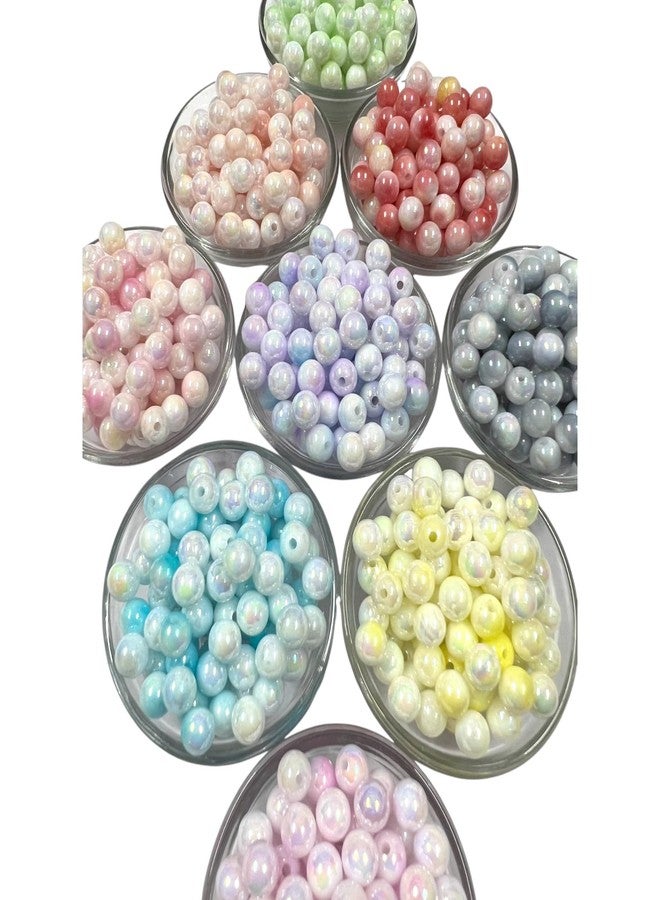 Unikart Marble Acrylic Rainbow Multicolour Pearl Beads 8mm Loose Spacer Beads with Hole for Jewelry Making, Bracelet Making, DIY Craft Work with Free Transparent Elastic Pack of 450 Pieces - Image 3
